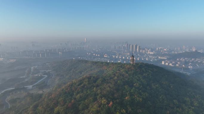 【4k】航拍大雾下的海宁市中心爱情海