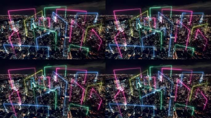 T/L智慧城市和Metaverse概念，夜晚的曼哈顿