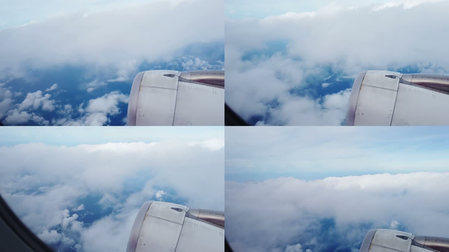 飞机的天空视图云海高空机翼机舱窗外