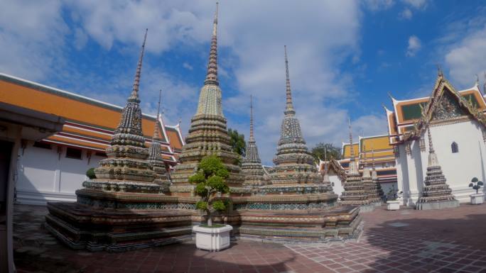 泰国曼谷Wat PhoTemple古塔。慢动作。