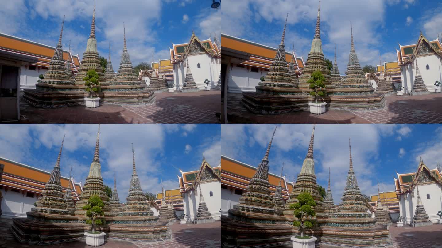 泰国曼谷Wat PhoTemple古塔。慢动作。
