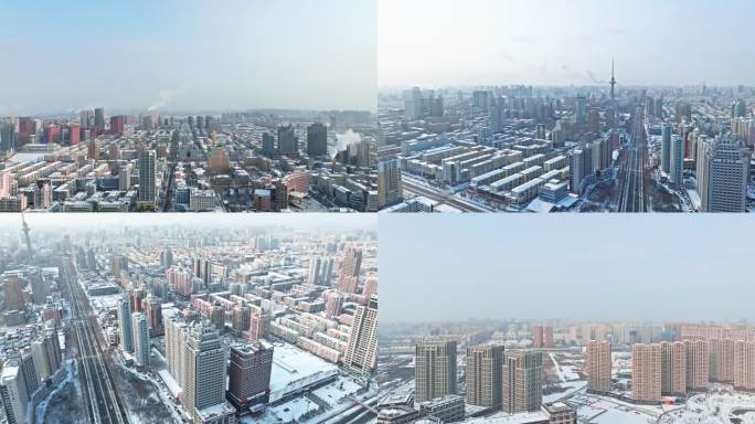 雪中哈尔滨城市航拍