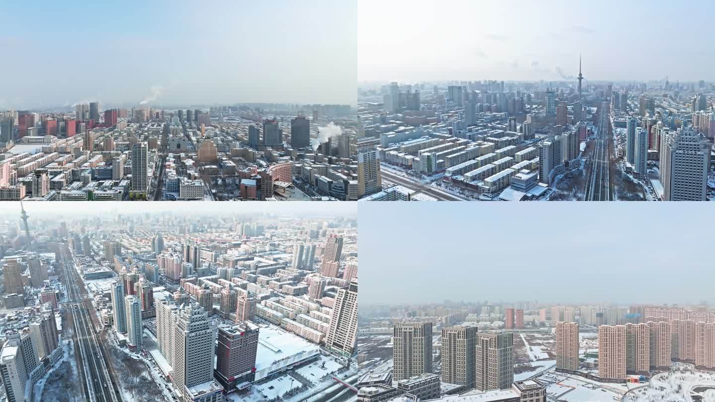 雪中哈尔滨城市航拍