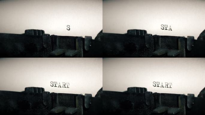 旧打字机的打印条开始打印单词