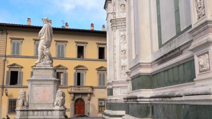 意大利但丁雕像城市延时航拍意大利视频旅游