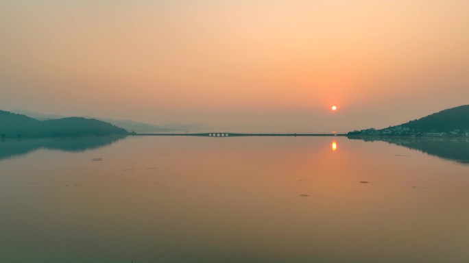 太湖 黄昏 日落 航拍