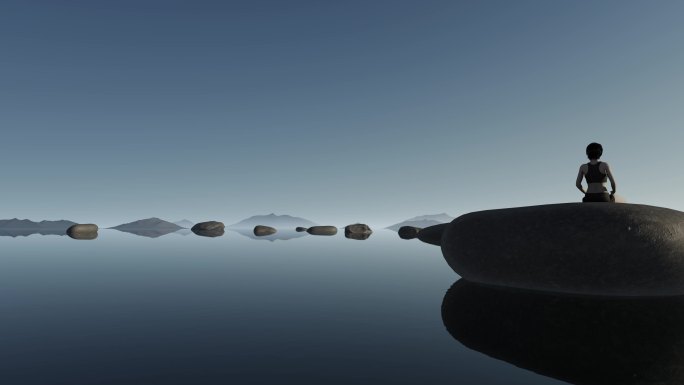瑜伽禅生活石头湖面