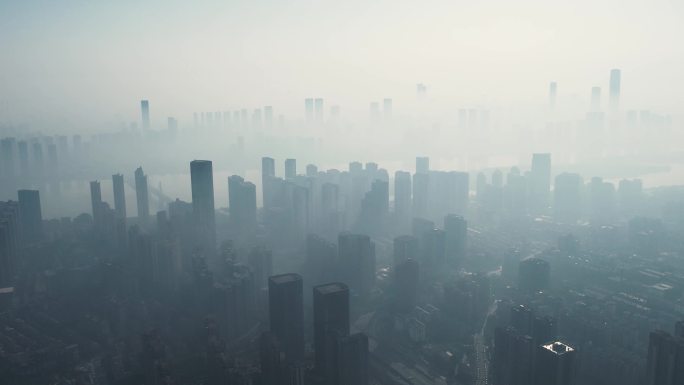 雾霾城市城市雾霾空气污染尾气航拍
