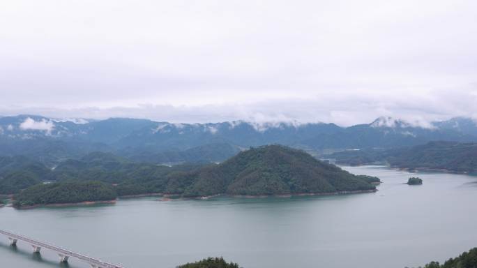 千岛湖8k风景拍摄 山顶湖光风景大桥云层