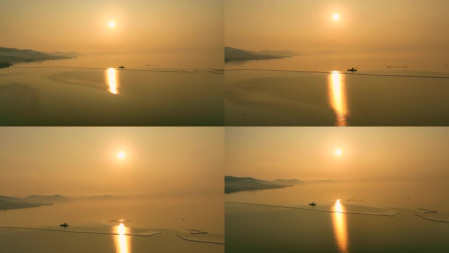 苏州太湖西山东山日落航拍