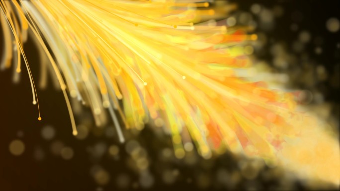 黄色唯美羽毛线条粒子生长背景