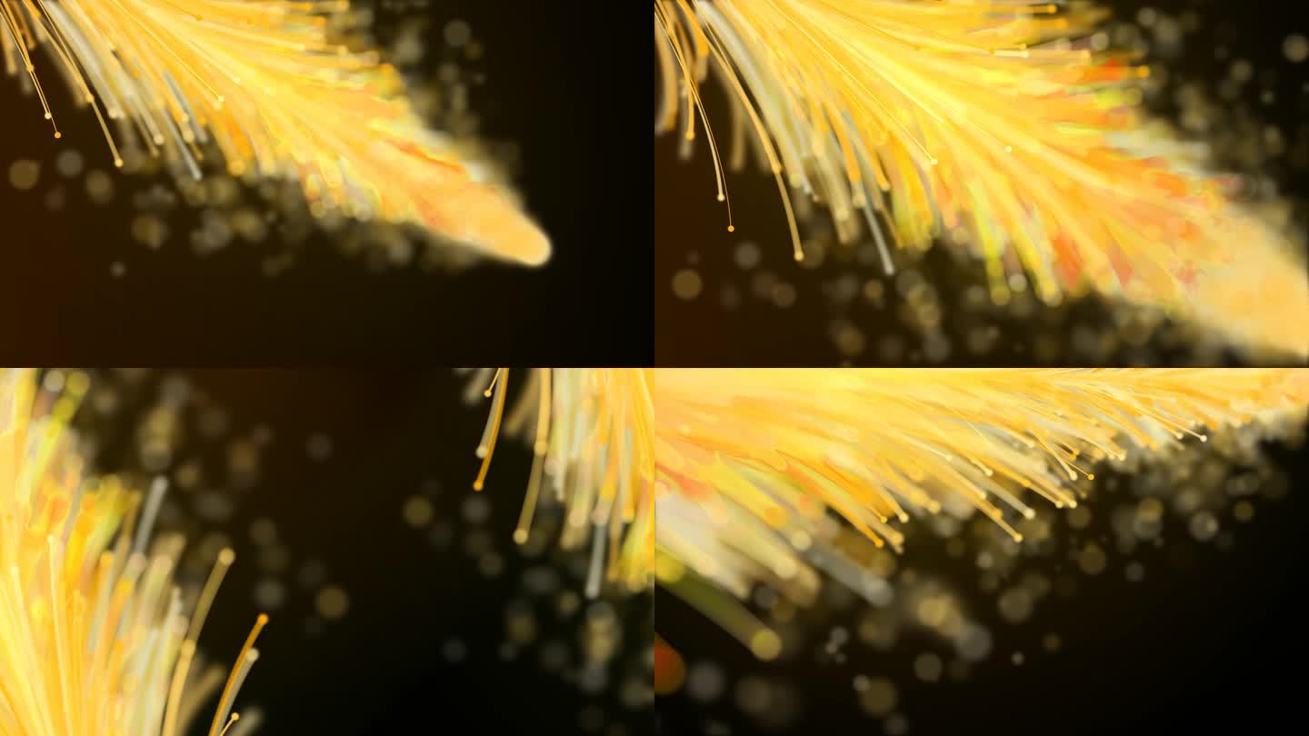 黄色唯美羽毛线条粒子生长背景