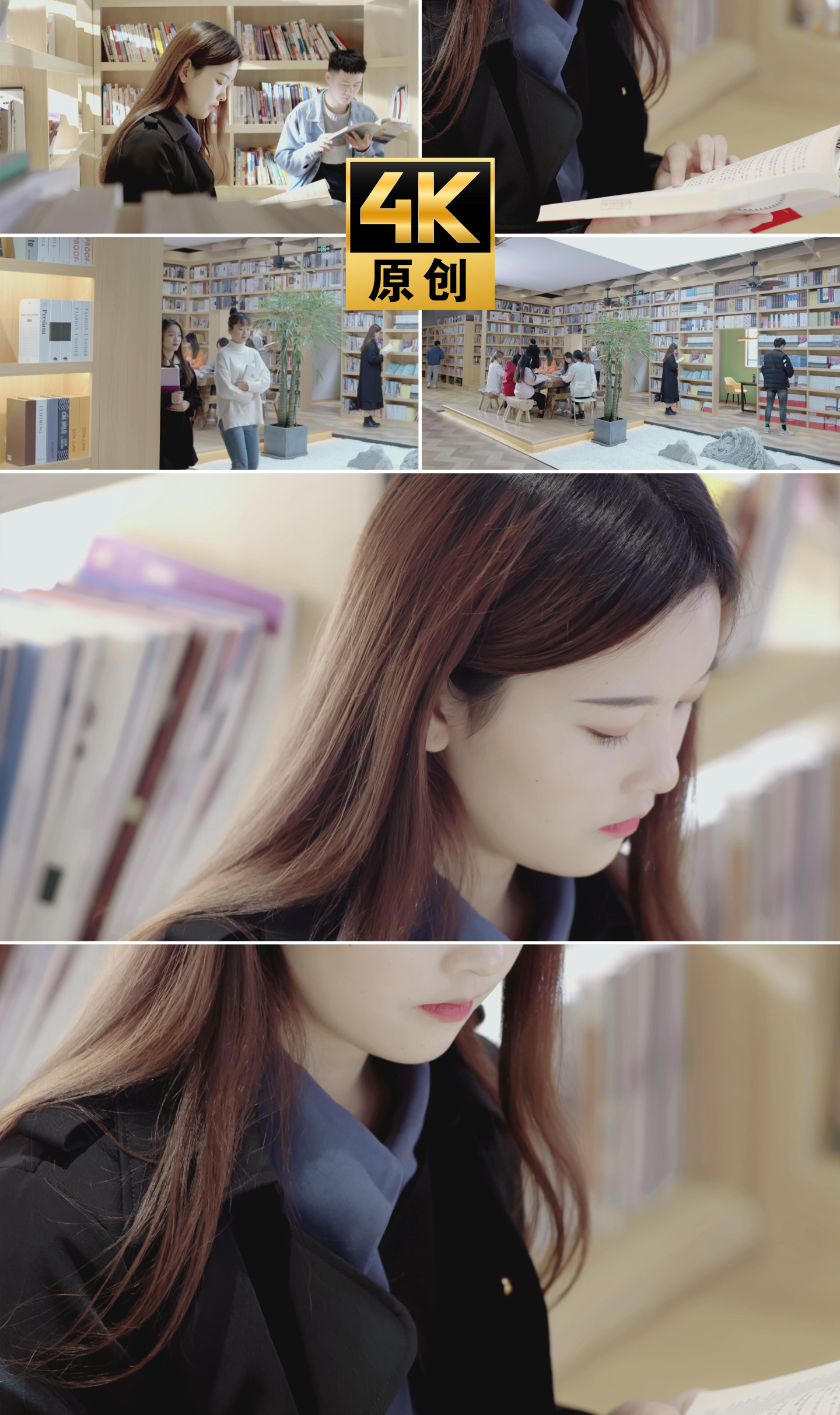 【4K】图书馆美女看书女生看书阅读