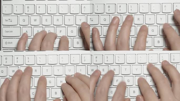 CU母手在电脑键盘的白键上打字