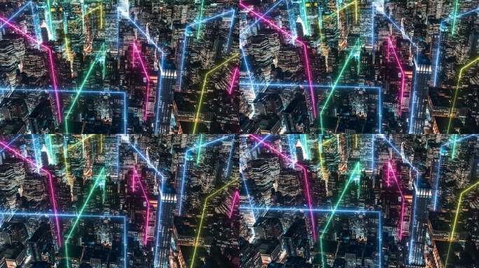 T/L TD智慧城市和Metaverse概念，夜晚的曼哈顿