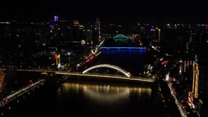 航拍兰州夜景 黄河大桥