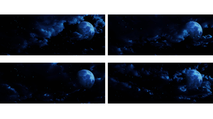 【宽屏天空】蓝色夜空满月月夜星光蓝色星空