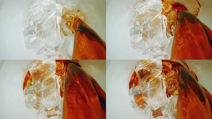 SLO MO LD液体倒入玻璃杯中的冰块