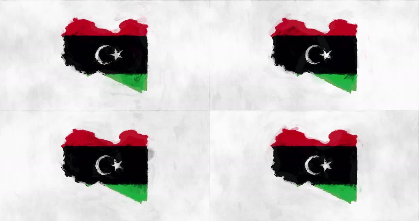 利比亚地图标志利比亚地图国旗标志手绘涂鸦