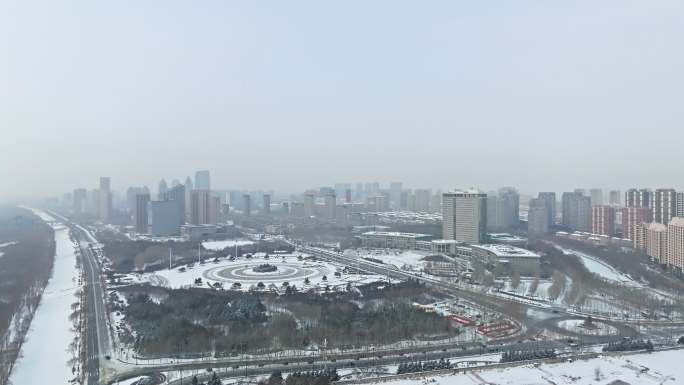 哈尔滨松北区雪后城市航拍