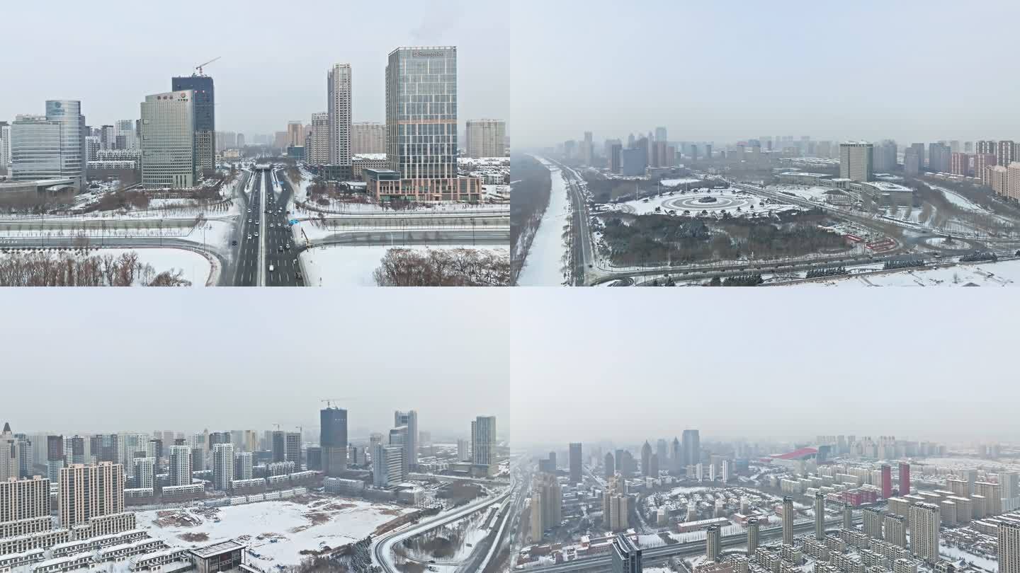 哈尔滨松北区雪后城市航拍