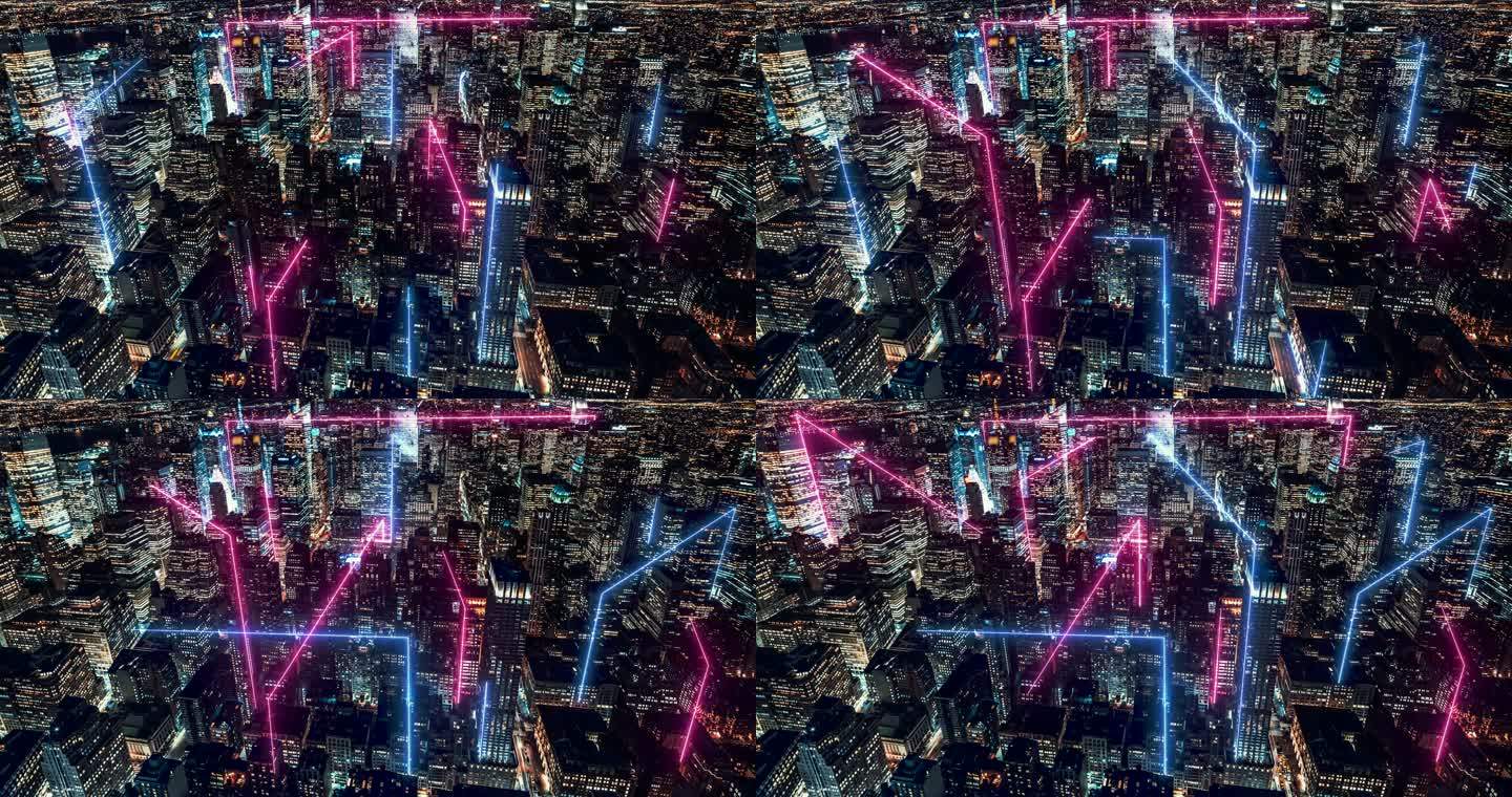 T/L智慧城市和Metaverse概念，夜晚的曼哈顿