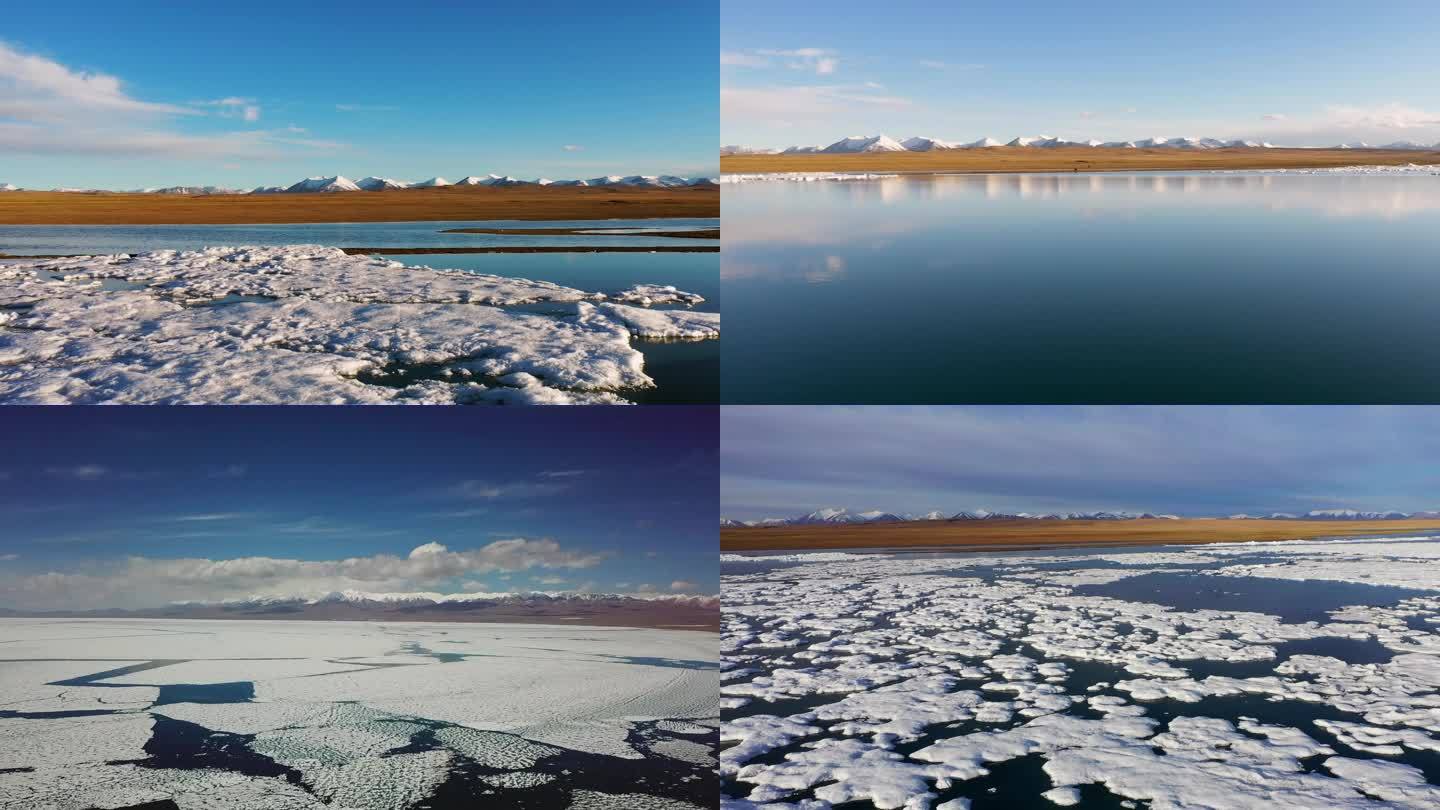 青海哈拉湖 高原湖泊冰雪融化 湖水倒影