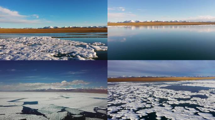 青海哈拉湖 高原湖泊冰雪融化 湖水倒影