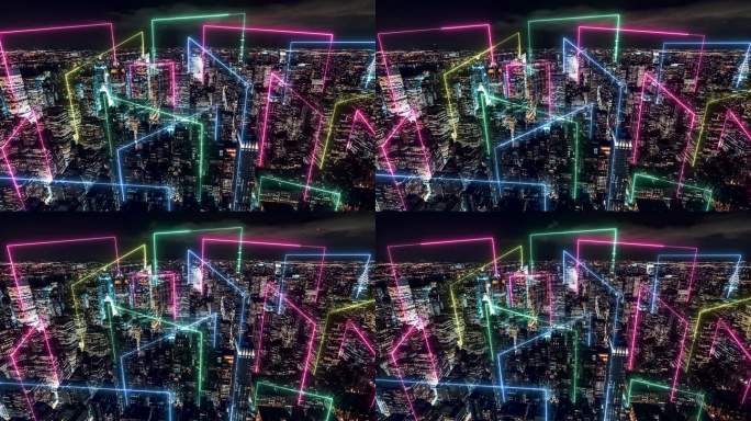 T/L智慧城市和Metaverse概念，夜晚的曼哈顿