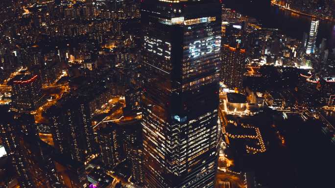 香港维多利亚港夜间鸟瞰图