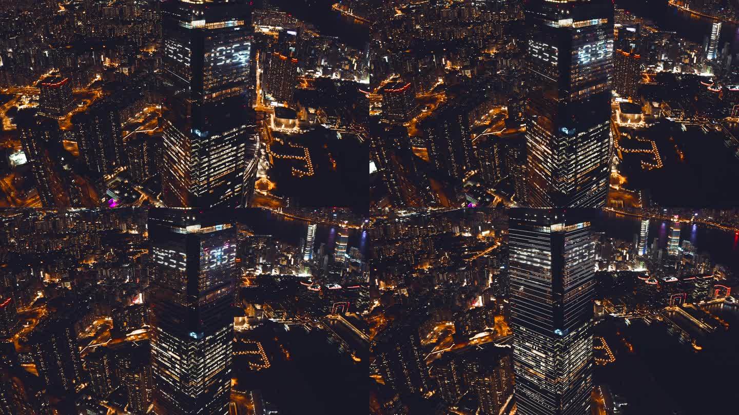 香港维多利亚港夜间鸟瞰图