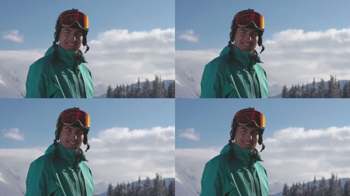 一位年轻滑雪者对着镜头微笑的详细照片