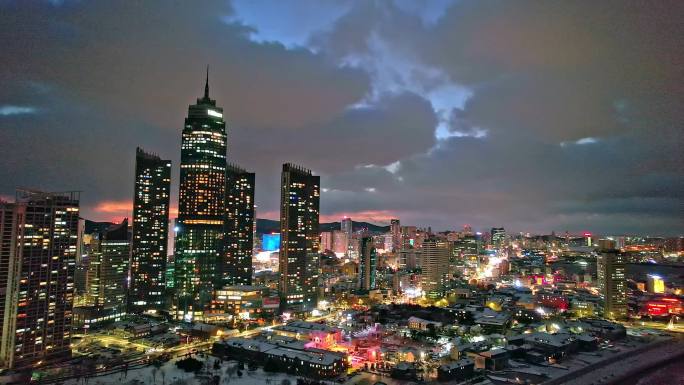 烟台滨海广场雪夜景