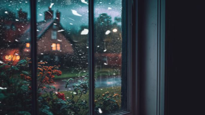 窗外下雨