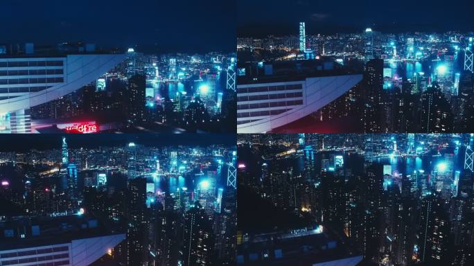 香港城夜间鸟瞰画面