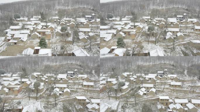 雪景农村老房屋无人机航拍