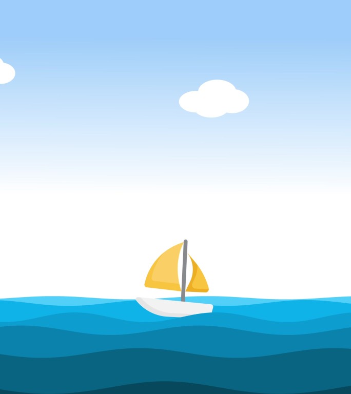 游艇动画以4k的蓝天在海上航行