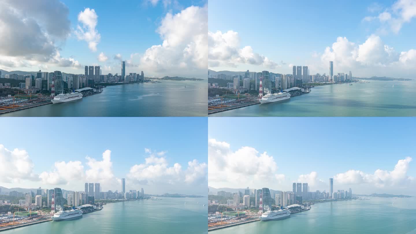 4K蓝天白云下的厦门东渡港