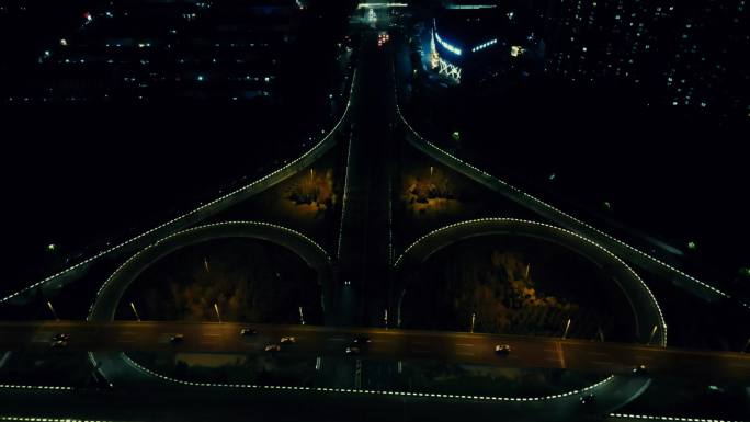 城市夜景高架桥交通多镜头4K航拍