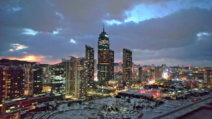 烟台滨海广场雪夜景