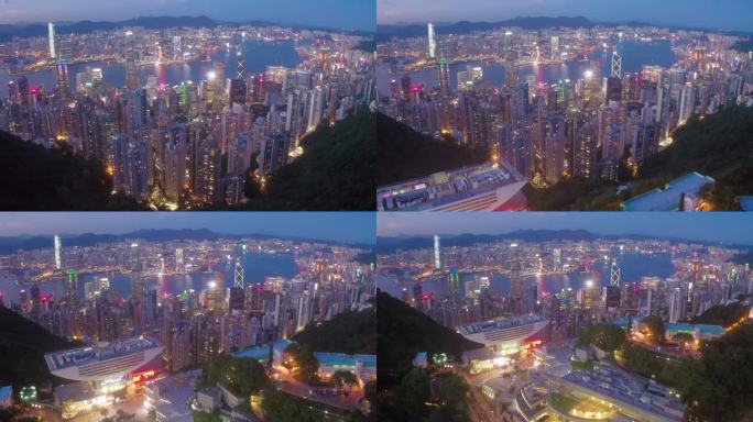 香港城、海、九龙城和香港港的无人机视图