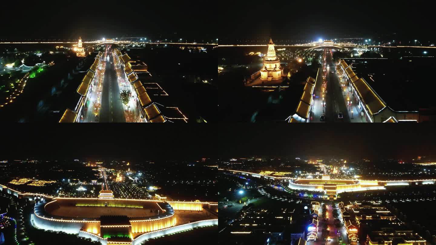 河北石家庄正定古城夜景灯光多镜头4K航拍