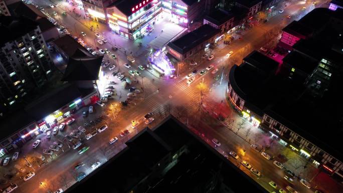 西北宁夏固原十字路口街景夜晚延时