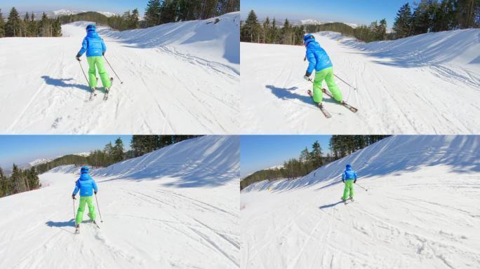 小女孩学滑雪小女孩学滑雪下山冬天雪山