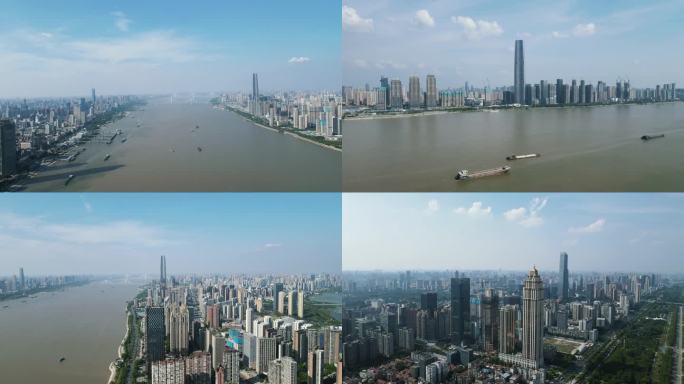 湖北武汉长江城市风光多镜头4K航拍