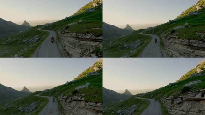 骑自行车在蜿蜒的山路上
