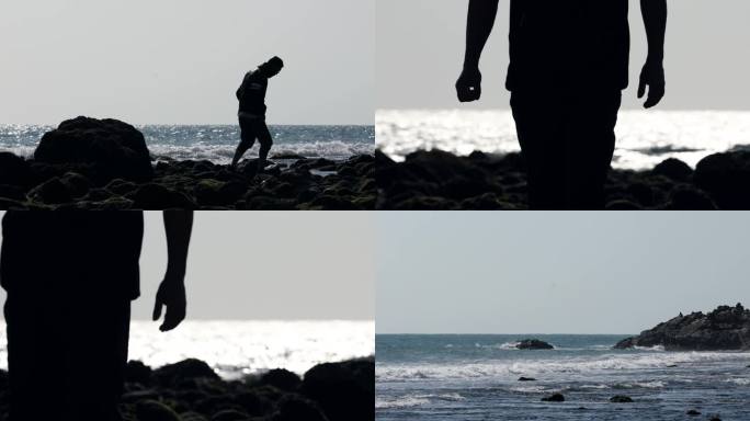 海边，男人孤独，赶海，捡贝壳