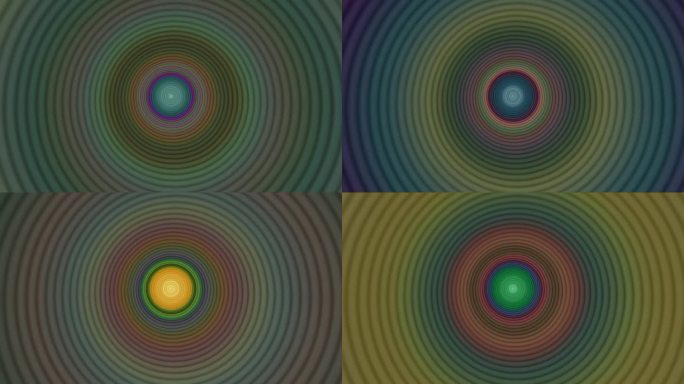 脉动的圆圈在黑色背景上形成同心的彩色圆环。几何图形运动动画，简单优雅的通用最小3d技术BG
