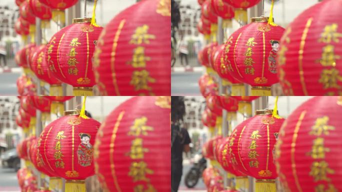 4k慢镜头。中国新年的中国灯笼和舞龙。