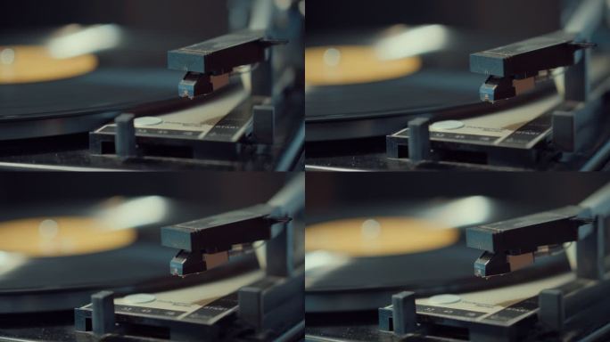 转盘，特写黑胶唱片老式录音机留声机